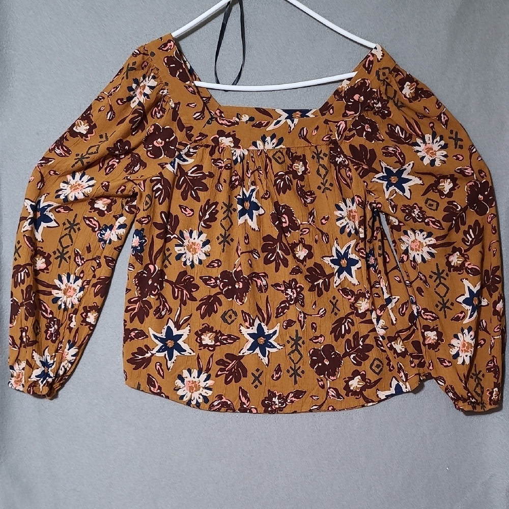 SONOMA Floral Print Square Neckline Long Sleeve Women's Tunic Top - Size Large‎